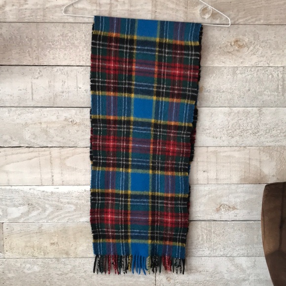 Vintage Clans Scotland fringe trim lambswool scarf - Picture 1 of 6
